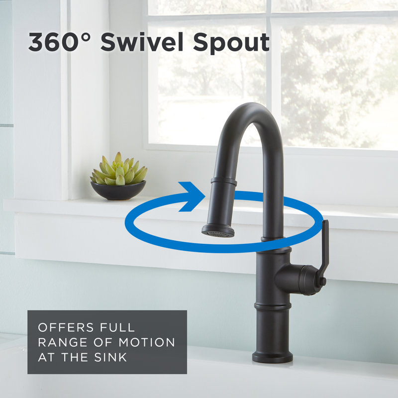 Kinzie Single Handle Pull-Down Prep Faucet, Satin Black