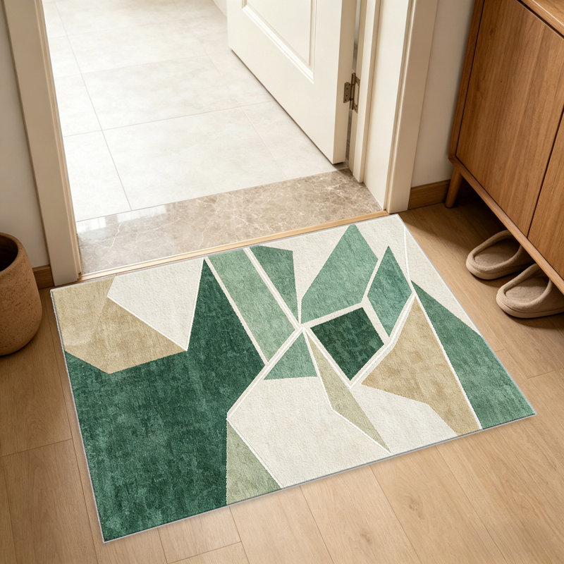 Green Geometric Abstract carpet-easy to clean, machine-washable, soft and comfortable; suitable for door mats, kitchens, living rooms, bedrooms, corridors, and laundry areas. Easy to clean, durable carpet for home decoration.