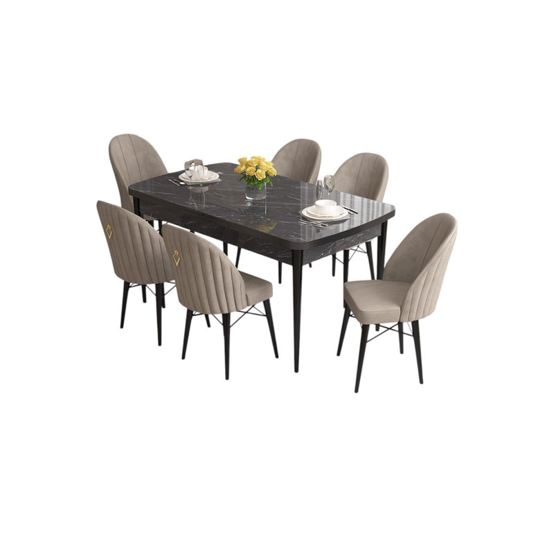 Ensemble de table et chaises de salle à manger extensible (7 pièces), Cappuccino, Noir