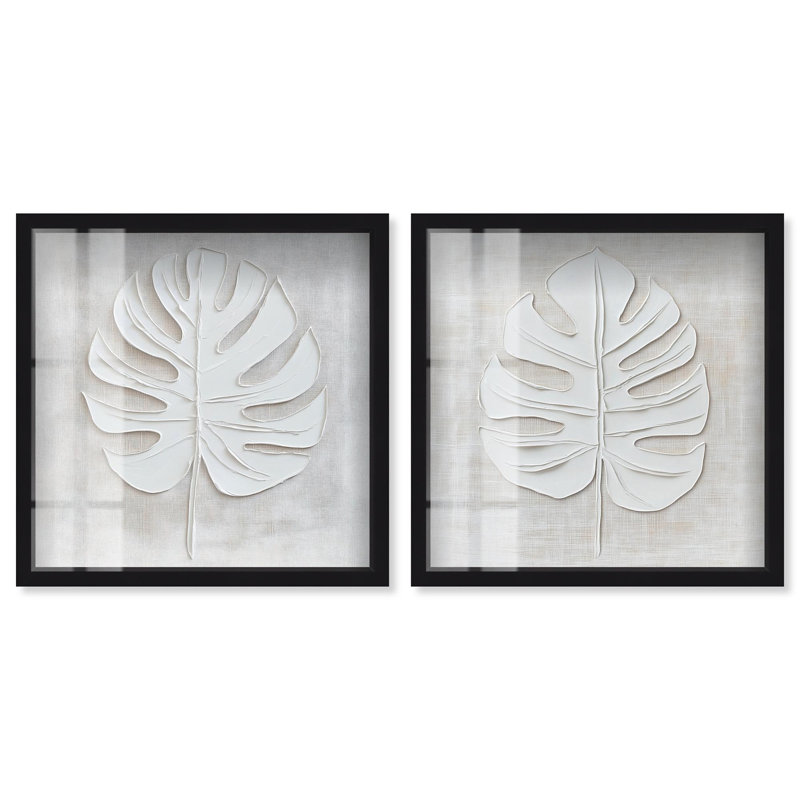 Ensemble de 2 panneaux de luxe avec art floral , H 17 po x l 17 po, Black