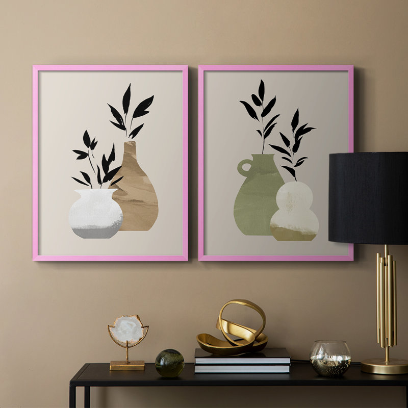 «Simple Bud Vases I», reproduction encadrée de qualité supérieure - prête à être accrochée - aucun clou requis - aucun clou requis