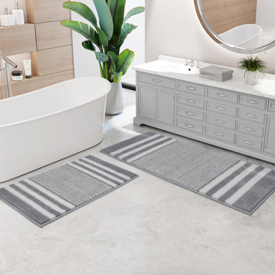 2-Piece Chenille Bath Rug Set, Plush Textured Non-Slip Bathroom Mats