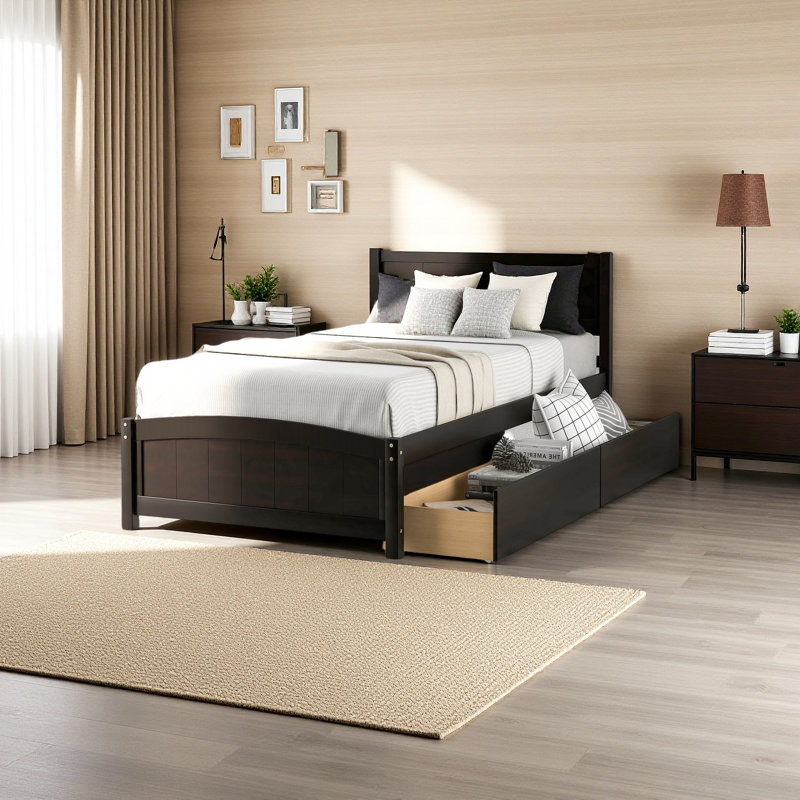 Lit plateforme simple avec deux tiroirs, Espresso