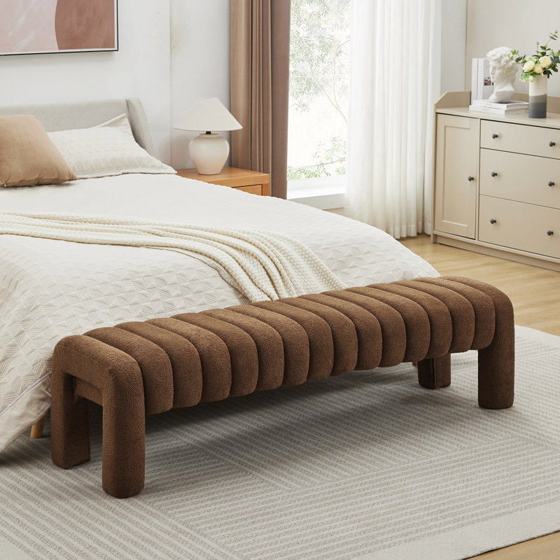 Gliese 160cm Beige Linen H-Shape Channel Tufted Upholstered Bench, 43cm H x 160cm W x 44cm D, Brown