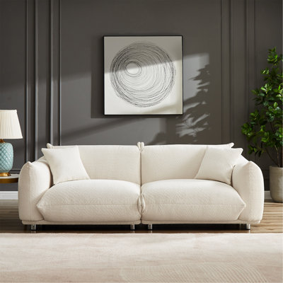 Oversized Loveseat Sofa For Living Room, Sherpa Sofa With Metal Legs, 3 Seater Sofa, Solid Wood Frame Couch With 2 Pillows, For Apartment Office Living Room