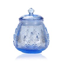 Home Basics Fleur De Lis Clear Glass Food Saver Storage Cookie Jar Canister  Container with Ceramic