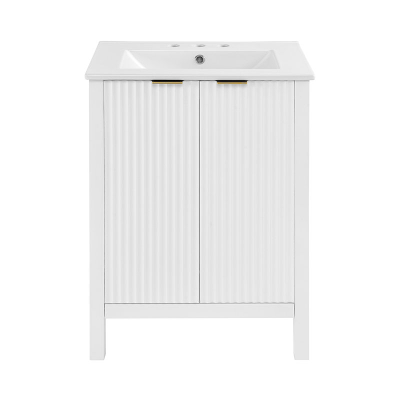 Bastille 24 In. White Bathroom Vanity With 3-Hole Ceramic Sink Top, White