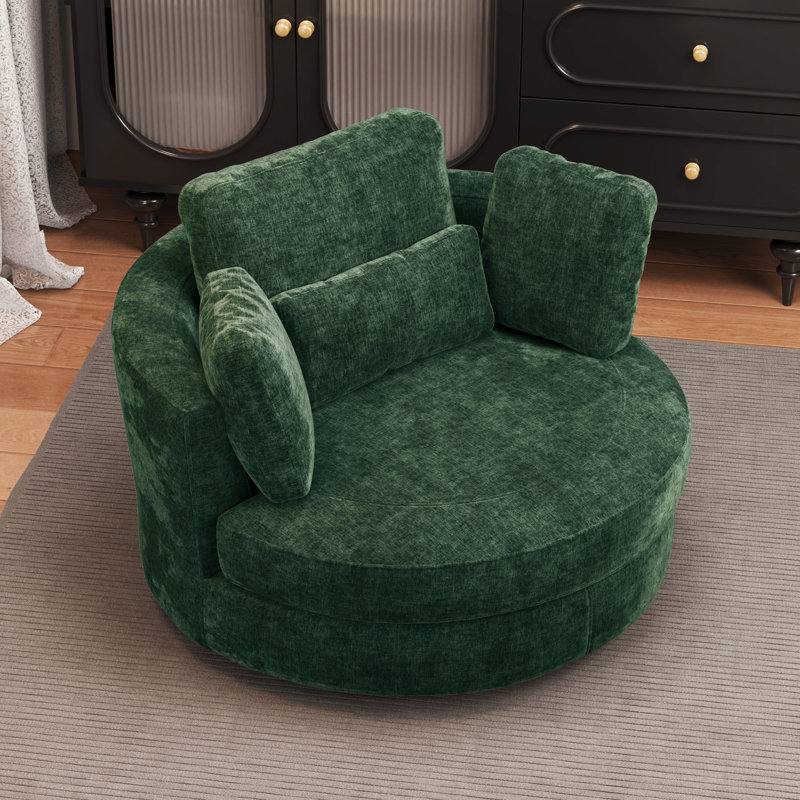 49.6"W Slipcovered Oversized Accent Barrel Chair, Chenille Swivel Club Chair With Metal Base, Green