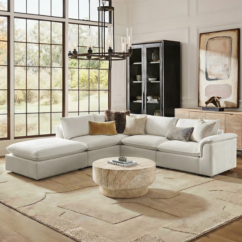  Canapé modulaire surdimensionné en L de 5 pièces avec housse de coussin amovible Ci 114, Polyester ivoire
