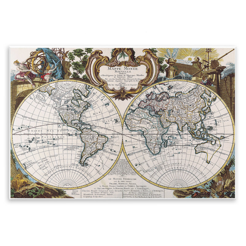 Carte du monde d'inspiration classique, art mural sur plaque par Chris Donovan, H 10 po x l 15 po