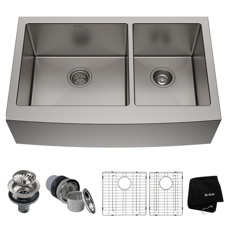 KRAUS Standart Pro Apron Front Farmhouse 16 Gauge Bowl Stainless Steel Kitchen Sink, 36"L x 21"W x 10"H, Single Bowl