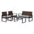 Elina Modern 4-Piece Brown PE Rattan Wicker Outdoor Patio Conversation Set with Cushions, Black Steel Frame & Gray Acacia Wood Table-1228251981