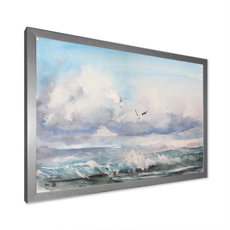 Paysage marin calme - reproduction sur toile, H 8 po x l 12 po x P 1 po, Cadre photo argenté