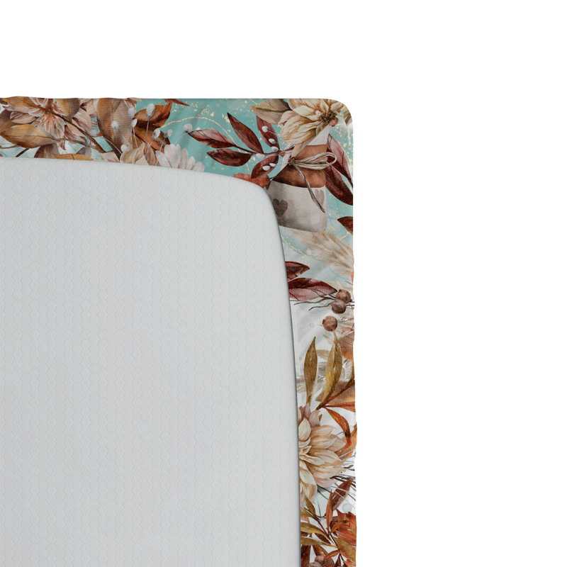 Drap-housse Ambesonne, Orange brûlé, Paprika, écru / floral, Drap-housse de taille simple
