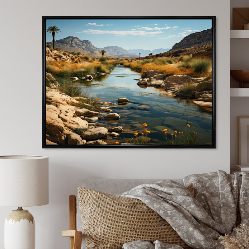 Désert oasis III sur toile, H 34 po x l 44 po x P 1,5 po, Cadre flottant noir