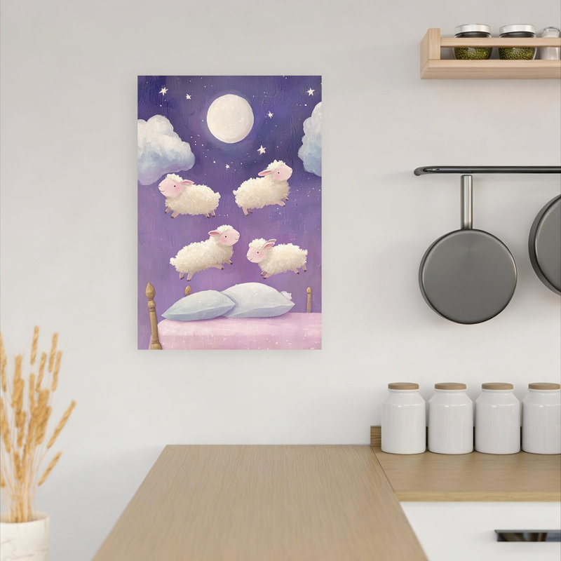 «Counting Sheep Bedtime Dreamy Peaceful Whimsical Landscape Nature», reproduction d'art murale, H 18 po x l 12 po