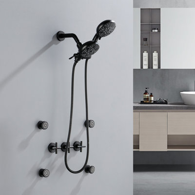 Système de douche complet à pression équilibrée à 3 poignées avec valve brute
