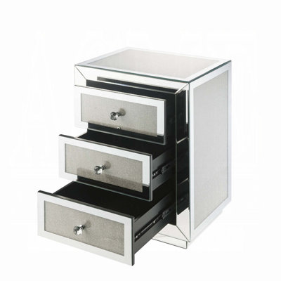 Glam Style Nightstand With 3 Drawers Mirrored Modern Home Furniture Accent Table
