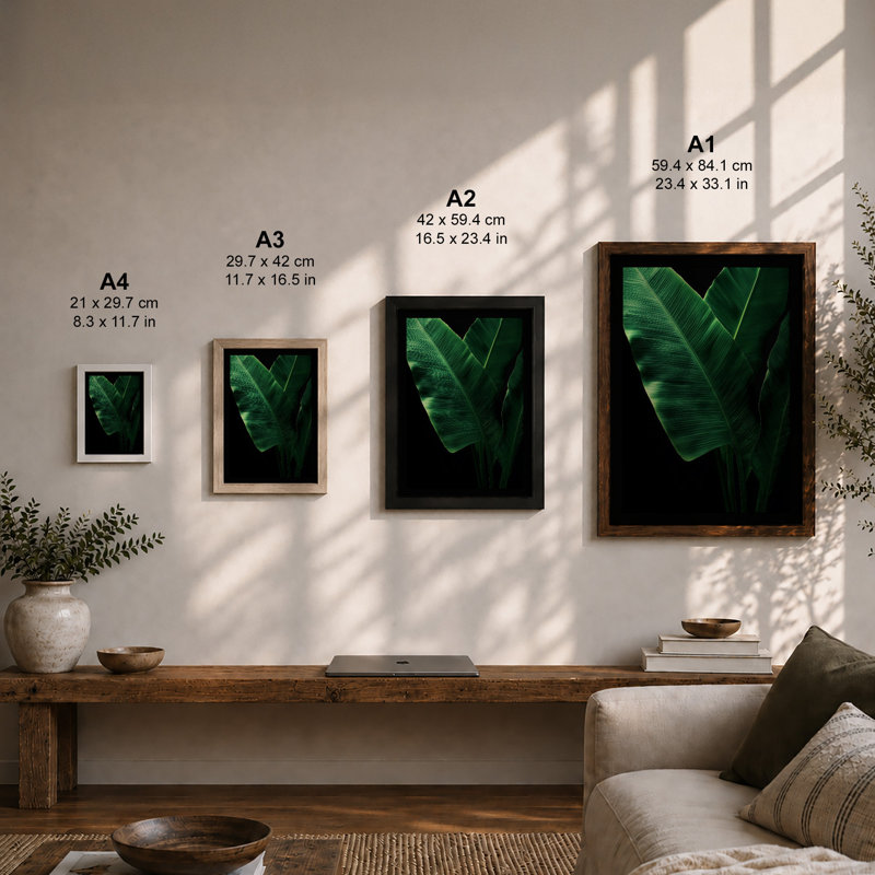 Luminous Tropical Leaves Botanical - Framed Print, A1 - 84.1 x 59.4 cm, Walnut