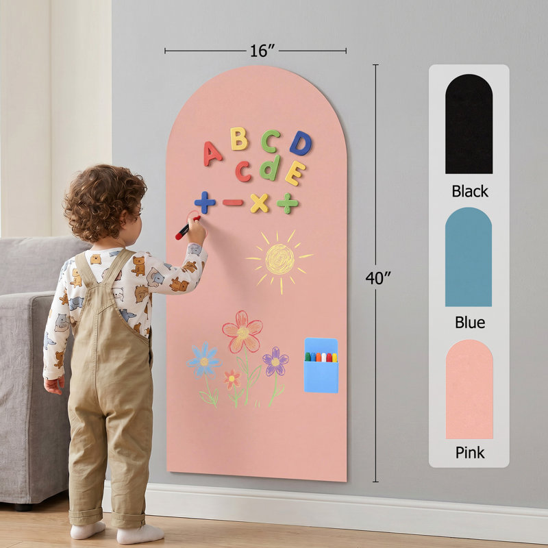 Adhésif décoratif tableau noir 15,7 po x 39,4 po avec craie et arche pour salle de jeux, Pink