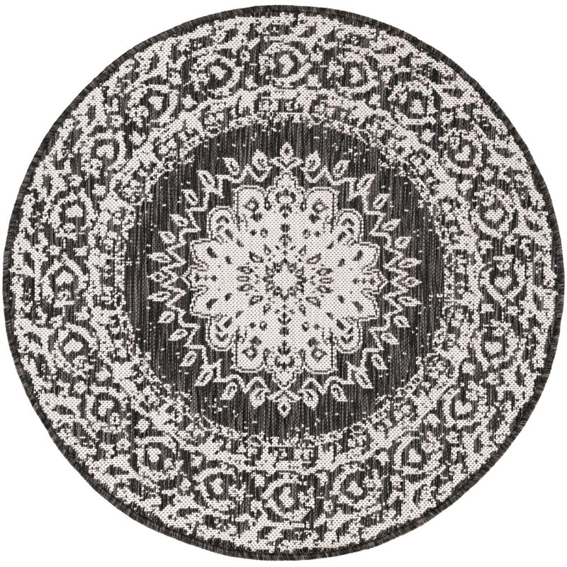 Tapis noir et blanc Contemporary Hitchens, Rond 3 pi 1 po