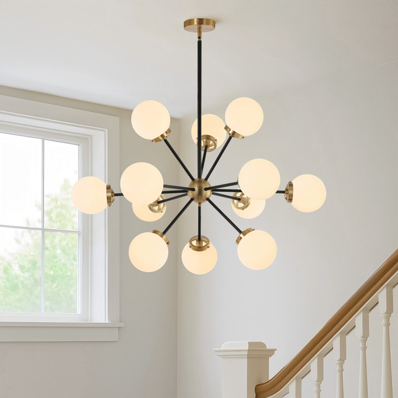 Lustre sphérique spoutnik 12 lumières Arisai Andreau, Noir, Blanc