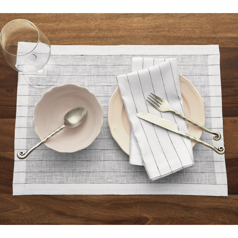 Pinstripe - 100% Pure Linen Dinner Napkins, White/Black