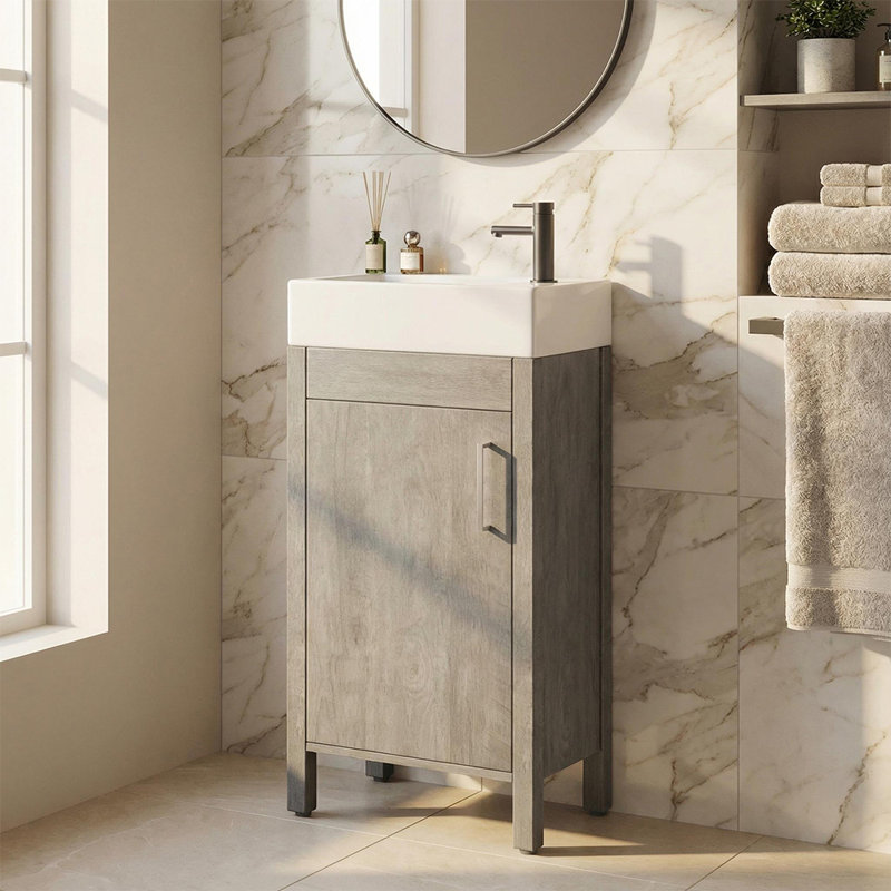 16" Freestanding Bathroom Vanity with Sink, Modern Wooden Vanity Cabinet with Soft-Close Door, Metal Handle and Storage for Small Bathrooms