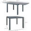 Table de salle à manger extensible pour patio, gris foncé, 104 cm à 211 cm, structure en aluminium et plateau en acier imitation bois. Table extensible de 183 cm à 211 cm avec plateau.