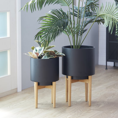 2-Piece Black Metal Planter 24", 20"H