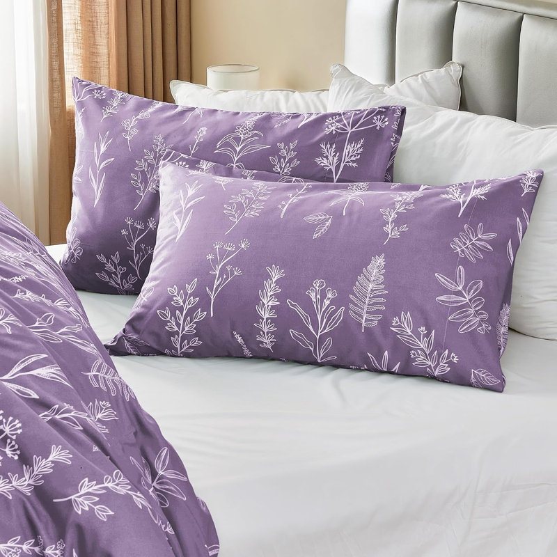 Ensemble de housse de couette réversible à motif floral Queen 3 pièces, literie en microfibre douce 90" x 90", Greyish Purple