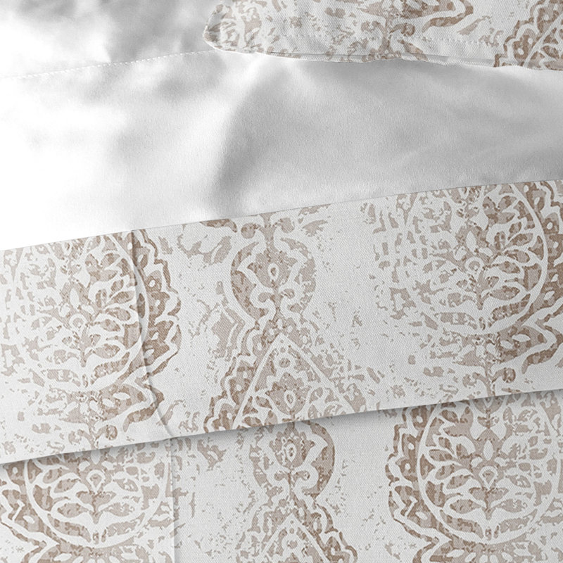 Prasanna Standard Cotton Comforter Set, California King Comforter + 2 King Shams, Ecru