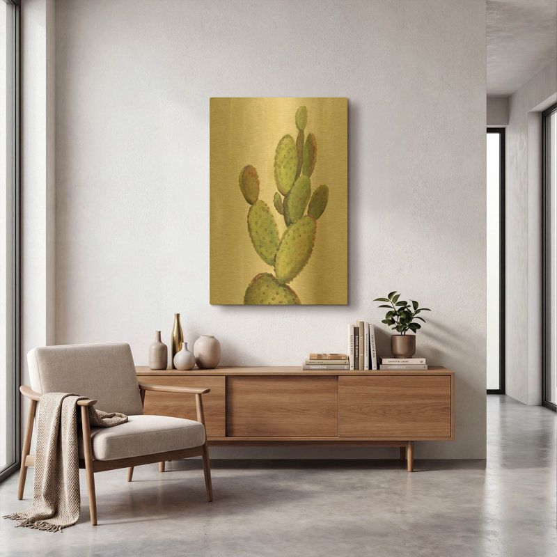 «Front Yard Cactus I» par Silvia Vassileva, art mural en métal doré, 24 po x 36 po, 24 po x 36 po