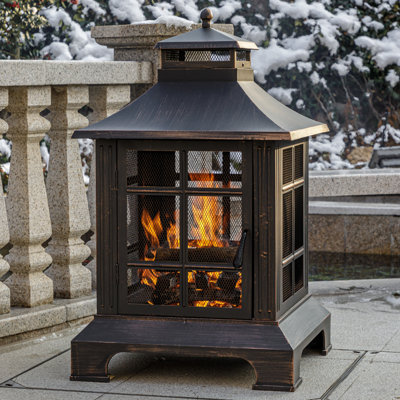 Pritam 39.5'' H x 24.5'' W Outdoor Fire Pit with BBQ Grill