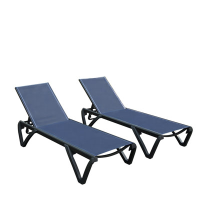 Outdoor Lounge Chair, 2 Pieces Aluminum Plastic Patio Chaise Lounge with 5 Position Adjustable Backrest and Wheels, All Weather Reclining Chair for Patio