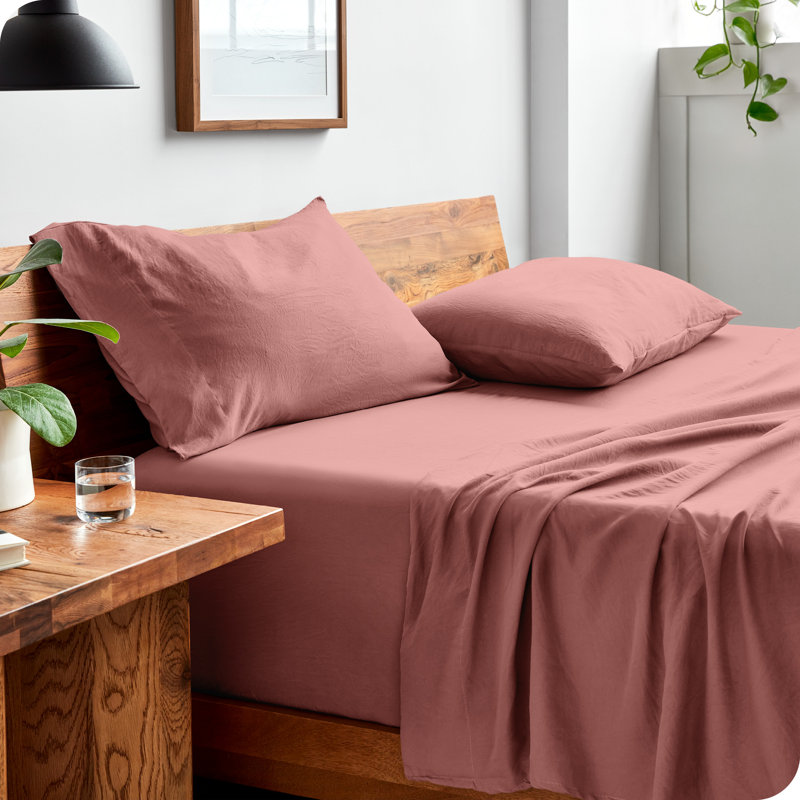 Washed Ultra-soft Microfiber Sheet Set, Queen Sheet Set with 2 Pillowcases, Dusty Rose
