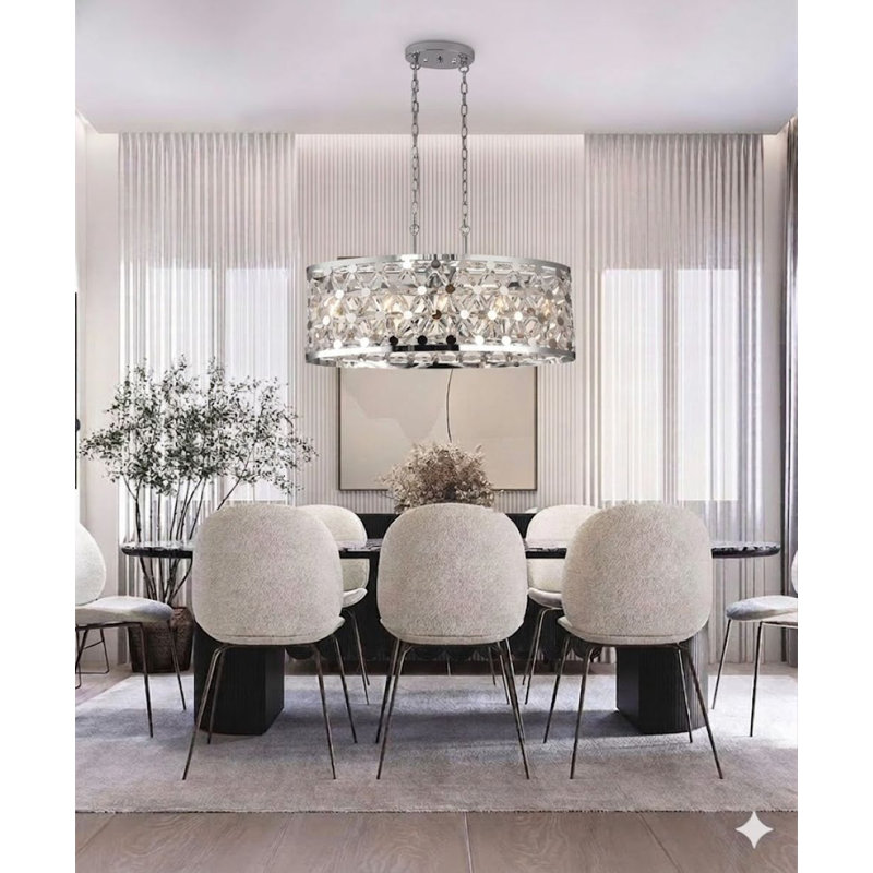 Lustre ovale 8 lumières en chrome avec détails en cristal transparent, Chrome