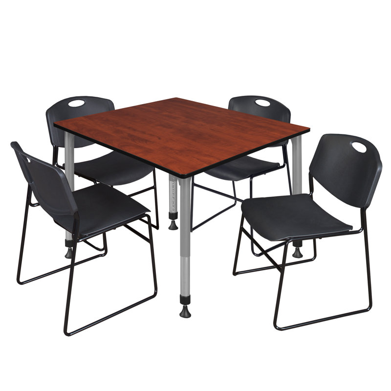 Romig Kee 42" L Breakroom Table and Chair Set, Cherry, 34" H x 48" W x 48" D