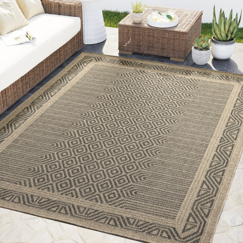 Abani Rugs Magdaleno PAT140A Outdoor Grey Beige Geometric Area Rug, Rectangle 2' x 3'