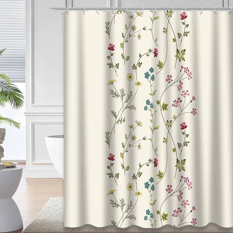 Rideau de douche imperméable à motif floral avec 12 crochets, L 72 po x l 72 po