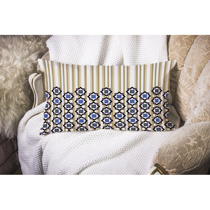 Coussin Blooming Bouquet Stripes, Bleu / beige / brun clair