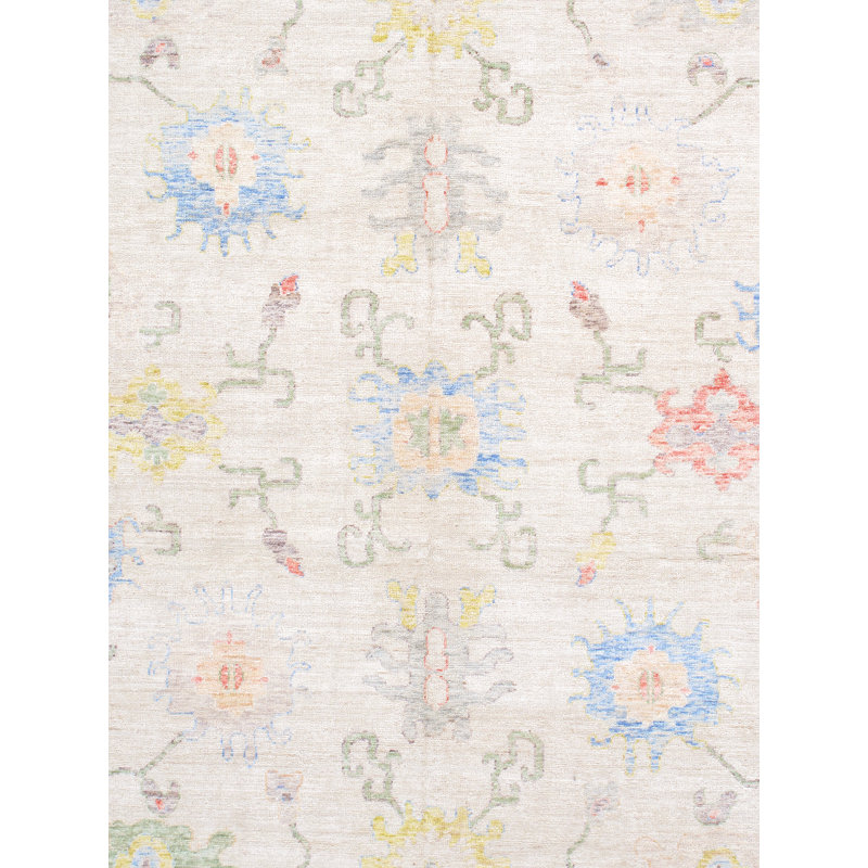 Hand-Knotted Ivory Wool Floral Area Rug 10'3" x 13'