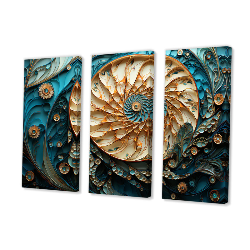 Or et bleu, Nautilus vortex - ensemble d'art mural Nautilus, H 40 po x l 60 po x P 1 po