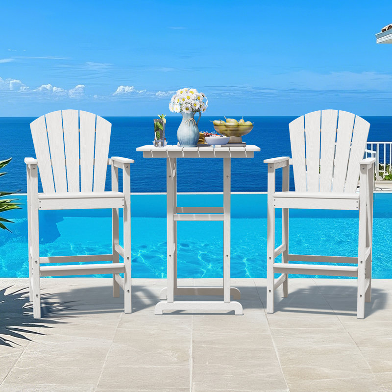 2-Person HDPE Square Outdoor Dining Set, White