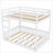 Full Over Full Pine Wood Bunk Bed with Ladder &amp; Guardrails – White, No Box Spring Needed, 600lbs Capacity