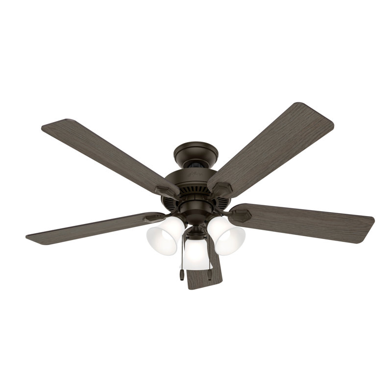 44" Swanson 5 - Blade Indoor Traditional Ceiling Fan with  Lights and Pull Chains, Bronze, 52"