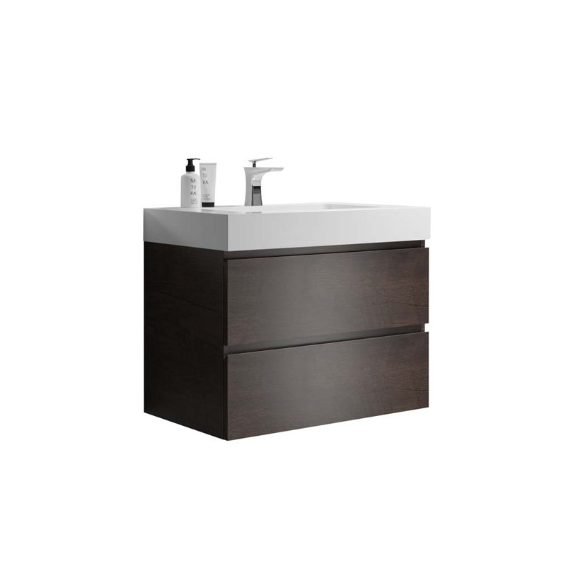 29.9'' Wall Mounted Single Bathroom Vanity with Sink, White/Walnut