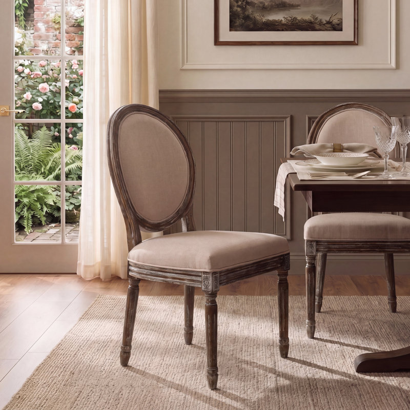 Denholme 19.8'' H Linen Upholstered Side Chair, Rustic Oak, Beige
