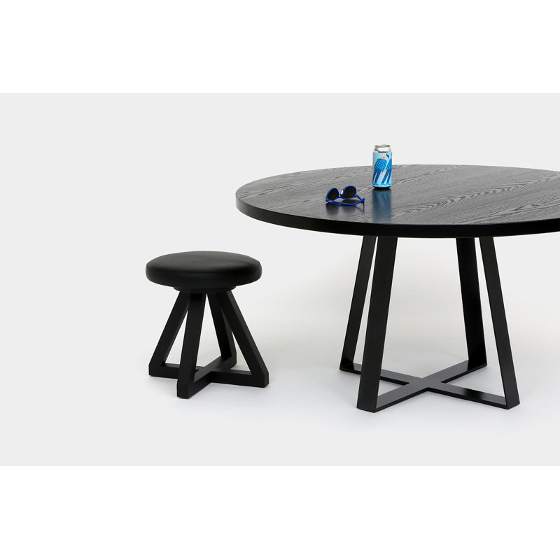 X Solid Wood Accent Stool, Black/Night, Black Oak