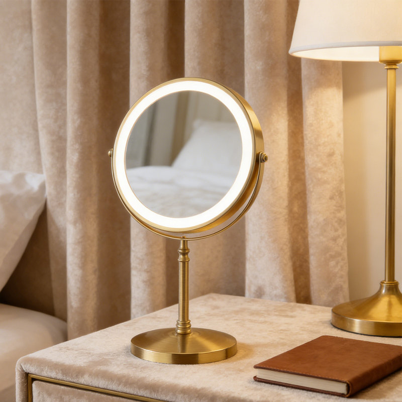 Rechargeable Double Sided Magnifying Vanity Mirror，Lighted Makeup Mirror With Lights And Magnification，1X/10X, Brushed Bronze